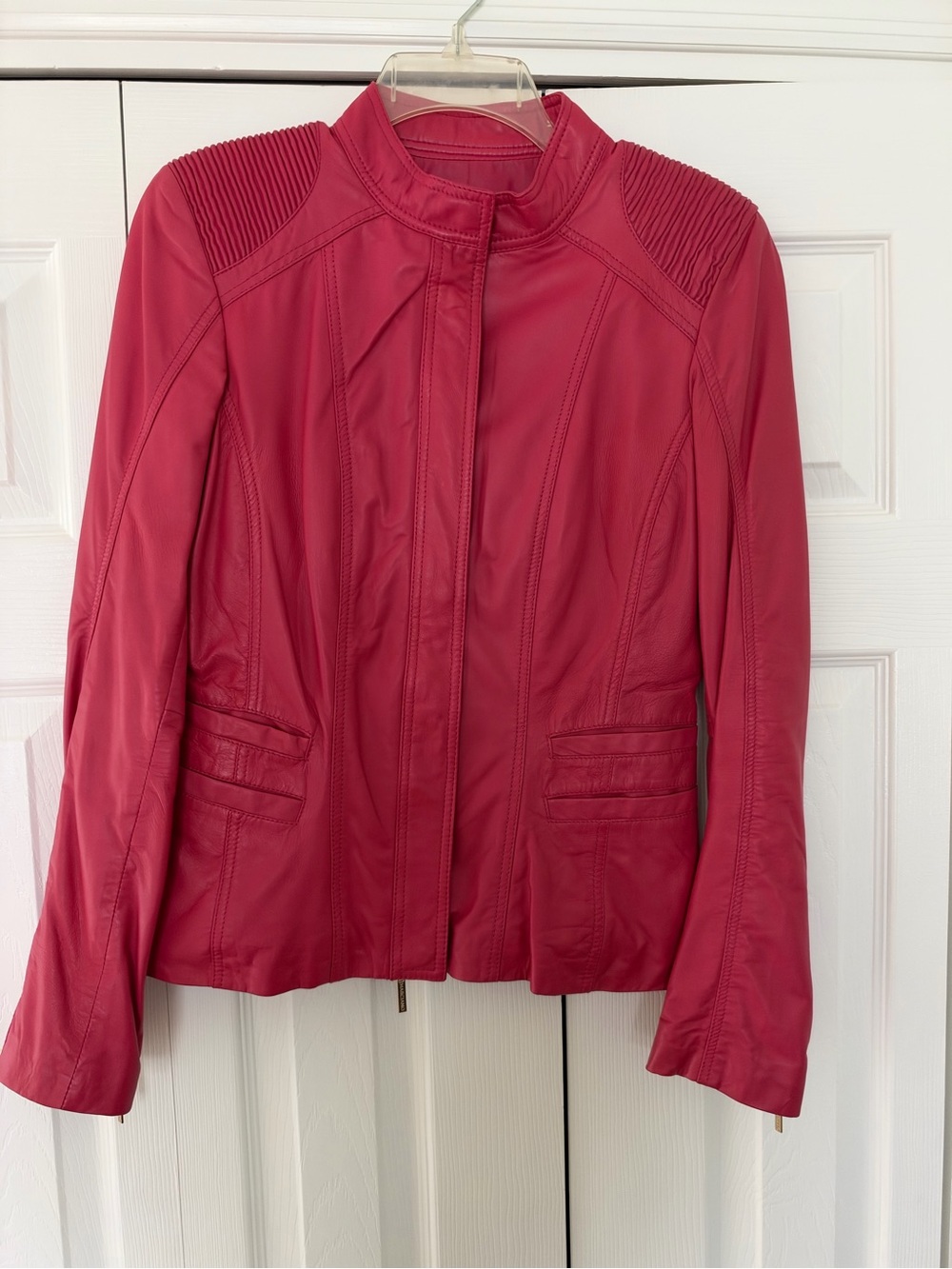 Marciano Raspberry Red Faux Leather Moto Jacket